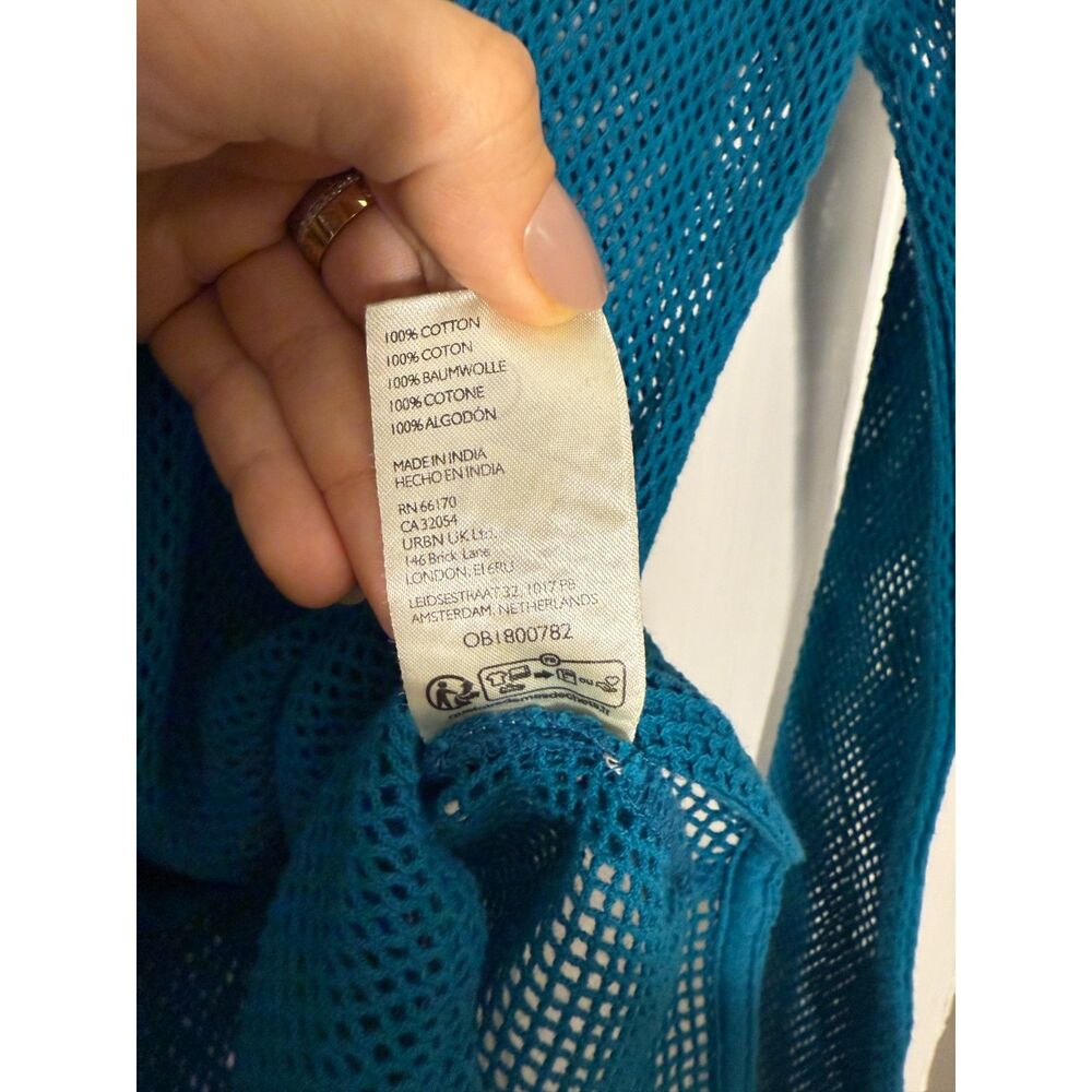 Free People Siggi Button Down Mesh Cotton Shirt Teal Blue Green - Picture 9 of 9
